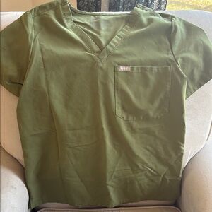 Olive Green figs V-Neck Scrub Top
